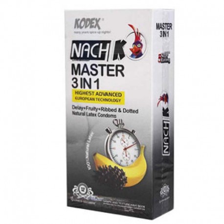 کاندوم تاخیری خاردار ناچ کدکس مدل NACH KODEX Master 3 In 1 بسته 12 عددی