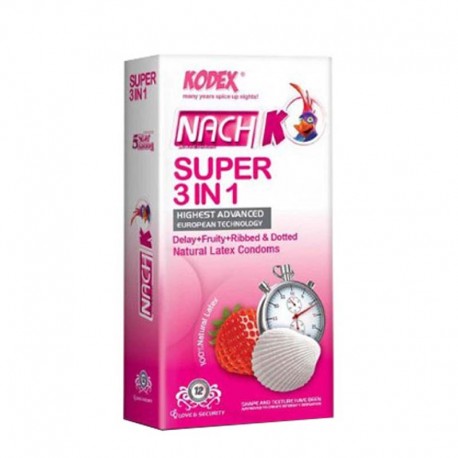 کاندوم تاخیری خاردار ناچ کدکس مدل NACH KODEX Super 3 In 1 بسته 12 عددی