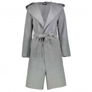رویه میسگایدد بلند زنانه Faux Wool Hooded Duster - طوسی